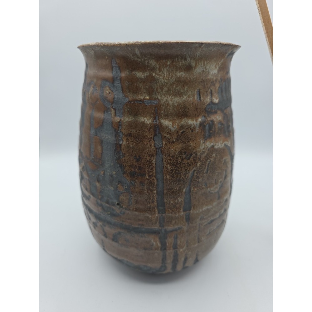 Brutalist Primative Studio Art MCM Vase Abstract Patten Signed Schultz‎ - Picture 7 of 11